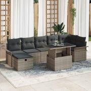 vidaXL Trädgårdsoffset med kudde med lagring 8 pcs Grå Poly rattan
