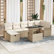 vidaXL Trädgårdsoffset med kudde med lagring 8 pcs Beige Poly rattan