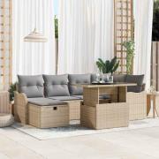 vidaXL Trädgårdsoffset med kudde med lagring 7 pcs Beige Poly rattan