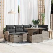 vidaXL Trädgårdsoffset med kudde med lagring 7 pcs Grå Poly rattan