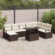 vidaXL Trädgårdsoffset med kudde med lagring 9 pcs Brun Poly rattan