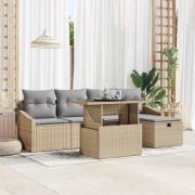 vidaXL Trädgårdsoffset med kudde med lagring 6 pcs Beige Poly rattan