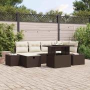 vidaXL Trädgårdsoffset med kudde med lagring 7 pcs Brun Poly rattan