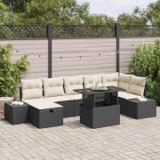 vidaXL Trädgårdsoffset med kudde med lagring 8 pcs Svart Poly rattan