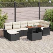 vidaXL Trädgårdsoffset med kudde med lagring 8 pcs Svart Poly rattan