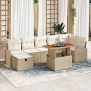 vidaXL Trädgårdsoffset med kudde med lagring 8 pcs Beige Poly rattan
