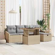 vidaXL Trädgårdsoffset med kudde med lagring 6 pcs Beige Poly rattan