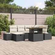 vidaXL Trädgårdsoffset med kudde med lagring 7 pcs Svart Poly rattan