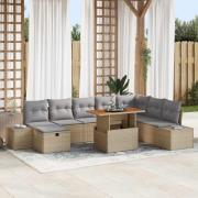 vidaXL Trädgårdsoffset med kudde med lagring 9 pcs Beige Poly rattan