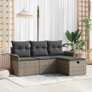 vidaXL Trädgårdsoffset med kudde med lagring 4 pcs Grå Poly rattan