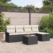 vidaXL Trädgårdsoffset med kudde med lagring 6 pcs Svart Poly rattan