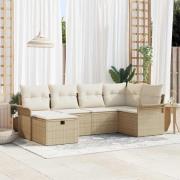 vidaXL Trädgårdsoffset med kudde med lagring 6 pcs Beige Poly rattan