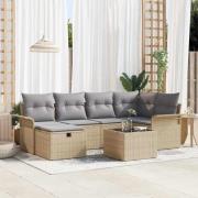 vidaXL Trädgårdsoffset med kudde med lagring 7 pcs Beige Poly rattan