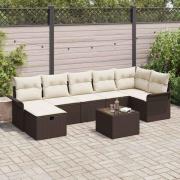vidaXL Trädgårdsoffset med kudde med lagring 8 pcs Brun Poly rattan