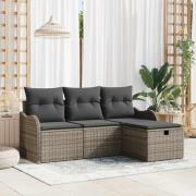 vidaXL Trädgårdsoffset med kudde med lagring 4 pcs Grå Poly rattan