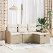 vidaXL Trädgårdsoffset med kudde med lagring 4 pcs Beige Poly rattan