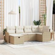 vidaXL Trädgårdsoffset med kudde med lagring 6 pcs Beige Poly rattan