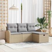 vidaXL Trädgårdsoffset med kudde med lagring 4 pcs Beige Poly rattan