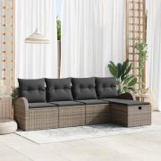 vidaXL Trädgårdsoffset med kudde med lagring 5 pcs Grå Poly rattan