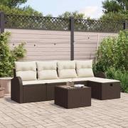 vidaXL Trädgårdsoffset med kudde med lagring 6 pcs Brun Poly rattan