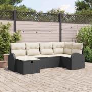 vidaXL Trädgårdsoffset med kudde med lagring 6 pcs Svart Poly rattan