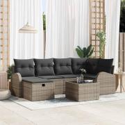 vidaXL Trädgårdsoffset med kudde med lagring 7 pcs Grå Poly rattan