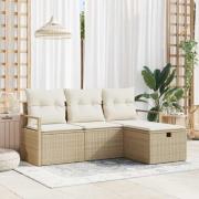 vidaXL Trädgårdsoffset med kudde med lagring 4 pcs Beige Poly rattan
