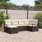 vidaXL Trädgårdsoffset med kudde med lagring 6 pcs Brun Poly rattan