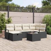 vidaXL Trädgårdsoffset med kudde med lagring 7 pcs Svart Poly rattan