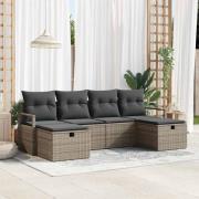 vidaXL Trädgårdsoffset med kudde med lagring 6 pcs Grå Poly rattan