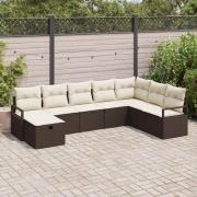 vidaXL Trädgårdsoffset 8 pcs Brun Poly rattan