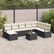 vidaXL Trädgårdsoffset 8 pcs Svart Poly rattan