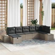 vidaXL Trädgårdsoffset med kudde 7 pcs Grå 55 x 62 x 69 cm Poly rattan