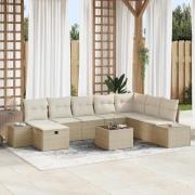 vidaXL Trädgårdsoffset 9 pcs Beige 55 x 62 x 69 cm Poly rattan