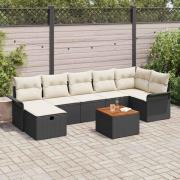 vidaXL Trädgårdsoffset med kudde med lagring 8 pcs Svart Poly rattan