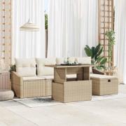 vidaXL Trädgårdsoffset med kudde 6 pcs Beige konstrotting