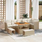 vidaXL Trädgårdsoffset 9 pcs Beige konstrotting