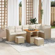 vidaXL Trädgårdsoffset 9 pcs Beige konstrotting