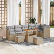 vidaXL Trädgårdsoffset 9 pcs Beige konstrotting