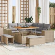 vidaXL Trädgårdsoffset 8 pcs Beige konstrotting