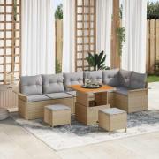 vidaXL Trädgårdsoffset 9 pcs Beige konstrotting