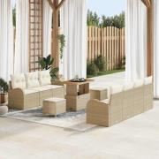 vidaXL Trädgårdsoffset med kudde 10 pcs Beige Poly rattan