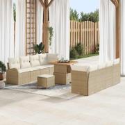 vidaXL Trädgårdsoffset med kudde 11 pcs Beige Poly rattan