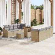 vidaXL Trädgårdsoffset med kudde 11 pcs Beige Poly rattan