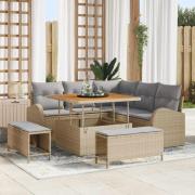 vidaXL Trädgårdsoffset med kudde 8 pcs Beige Poly rattan