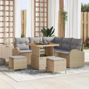 vidaXL Trädgårdsoffset med kudde 8 pcs Beige Poly rattan