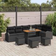 vidaXL Trädgårdsoffset med kudde 10 pcs Svart Poly rattan