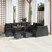 vidaXL Trädgårdsoffset med kudde 14 pcs Svart Poly rattan
