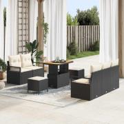 vidaXL Trädgårdsoffset med kudde 8 pcs Svart Poly rattan