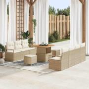 vidaXL Trädgårdsoffset med kudde 10 pcs Beige Poly rattan